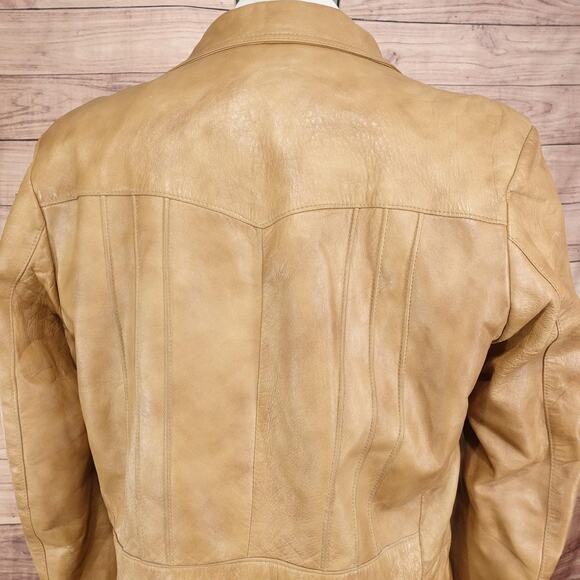 Grais Cabretta Leather Jacket Mens 44 Long Tan Glazed Aniline Car Coat Lined - Picture 9 of 12